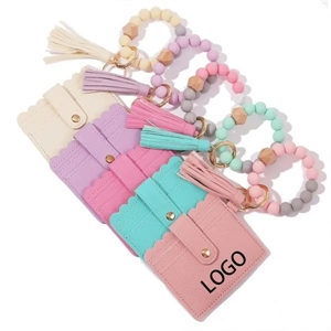 Silicone Bead Bracelet Keychain With Tassel