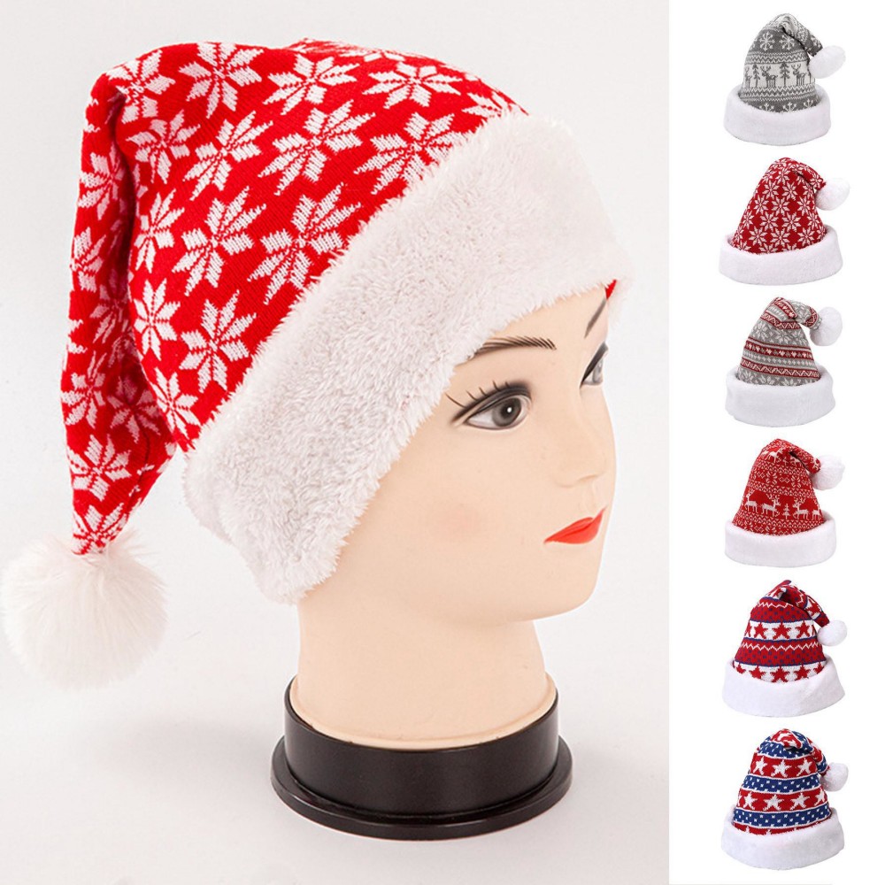 Christmas Hat Knitted Beanie with Pom Pom