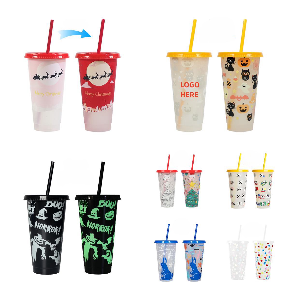 24Oz Cold Color Changing Cup Tumbler w/ Lid Straw