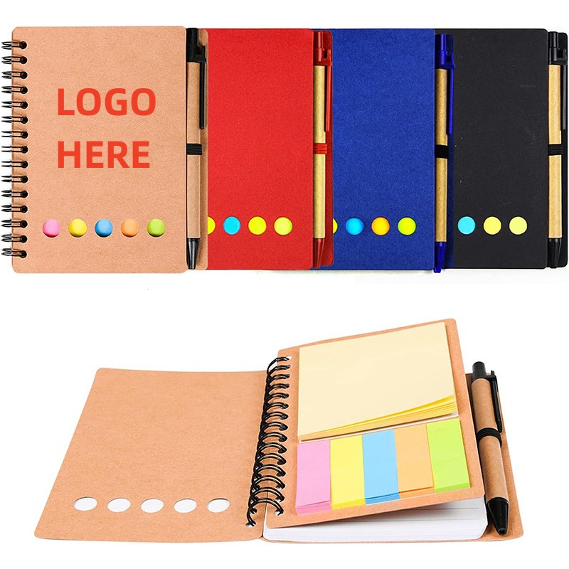 Kraft Paper Spiral Notebook with Pen and Sticky Notes