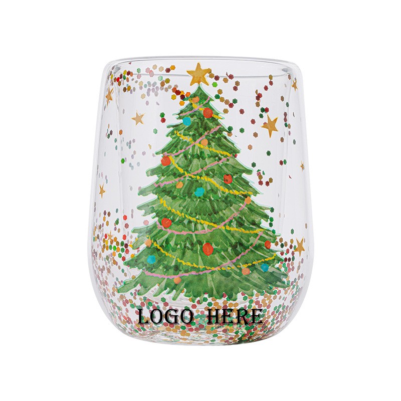 12 OZ Double Wall Insulated Christmas Glass Cup