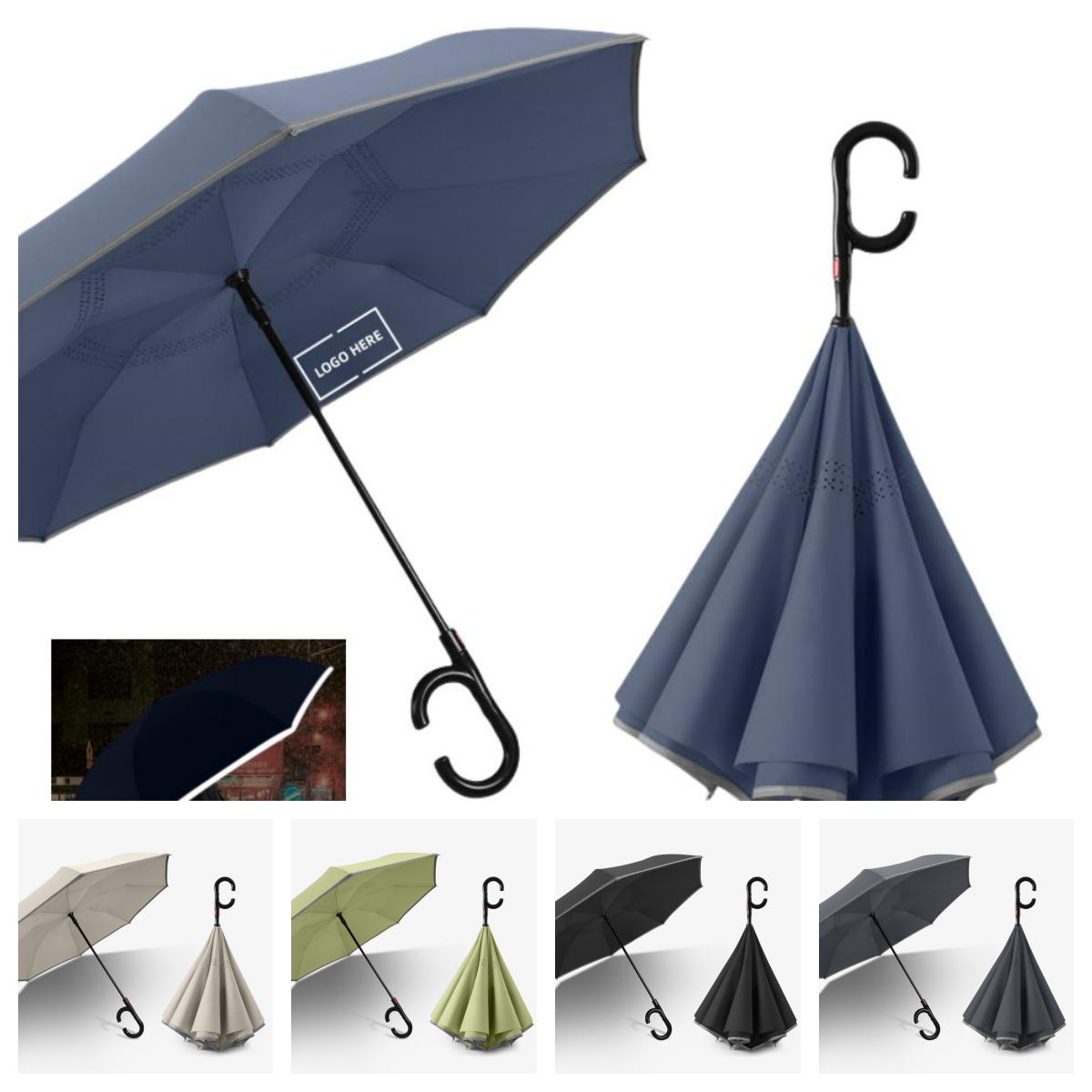 Waterproof Reverse Umbrella with C-shaped Handle