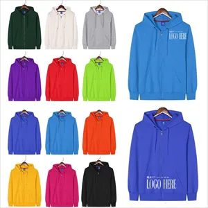 Cotton Solid Color Hoodie w/ Zipper